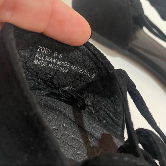 CHARLOTTE RUSSE Suede Qupid Lace Up Pointed Toe D’Orsay Flats Sandal black size6 - Picture 5 of 7